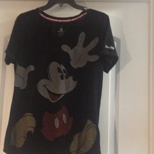 Black Mickey Mouse T-shirt and red sweatshirt